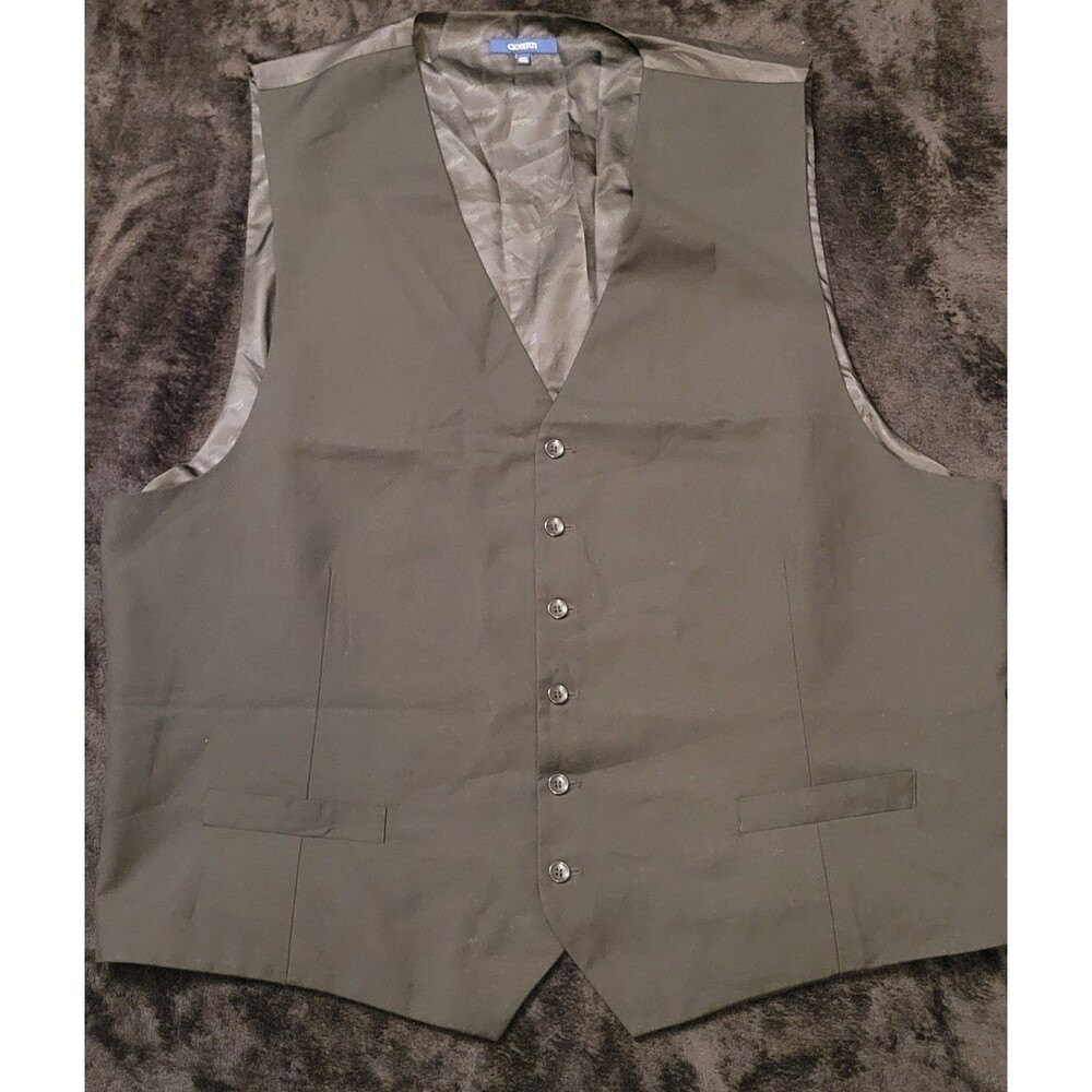 Classic Black Gioberti Suit Vest Featuring V-neck And 6-button Front Size 4XL